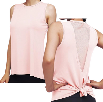 Classic High Neck Mesh Panel Back Tank - Lite Pink