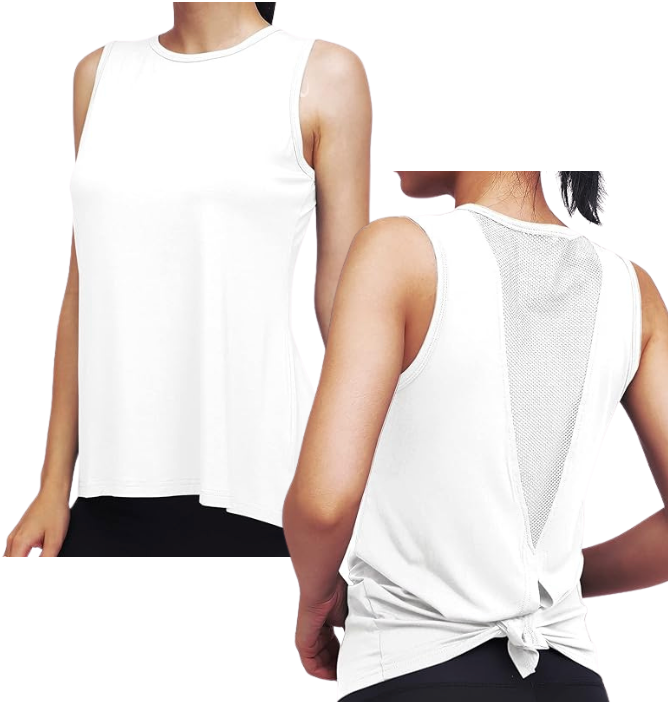 Classic High Neck Mesh Panel Back Tank - White