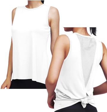 Classic High Neck Mesh Panel Back Tank - White