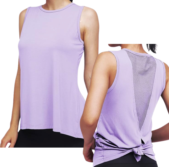 Classic High Neck Mesh Panel Back Tank - Lite Purple