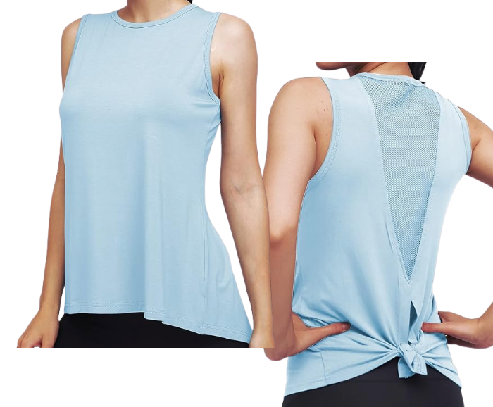 Classic High Neck Mesh Panel Back Tank - Lite Blue