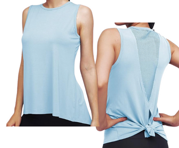 Classic High Neck Mesh Panel Back Tank - Lite Blue