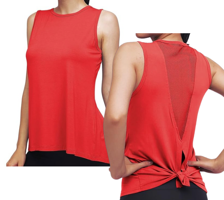 Classic High Neck Mesh Panel Back Tank - Red