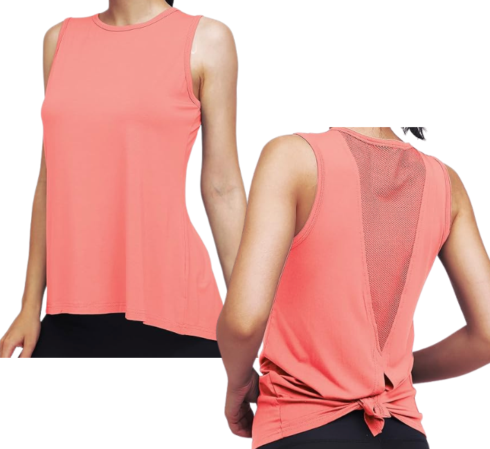 Classic High Neck Mesh Panel Back Tank - Peach