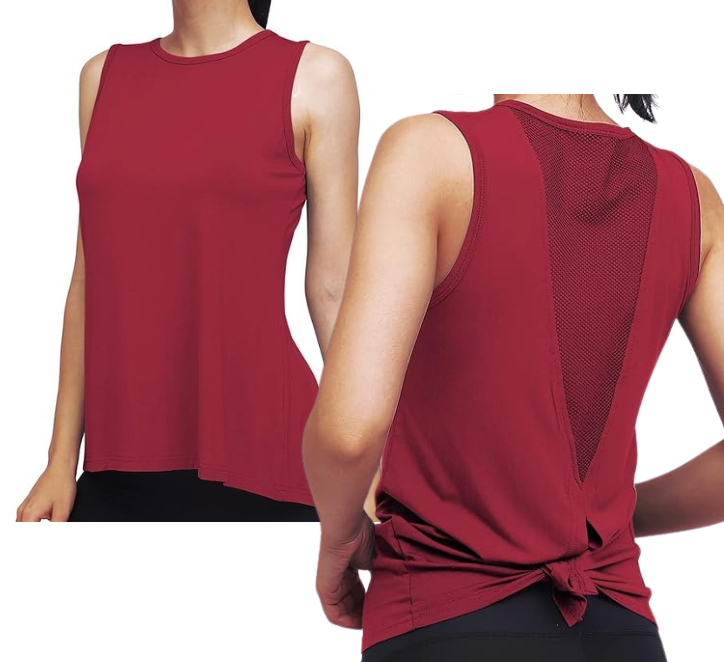 Classic High Neck Mesh Panel Back Tank - Wine