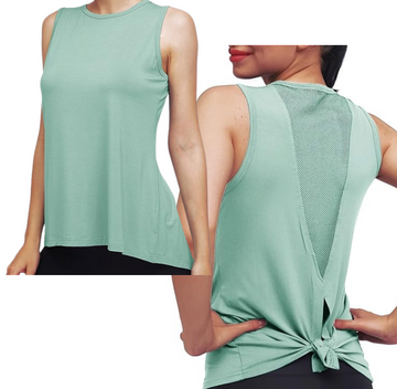 Classic High Neck Mesh Panel Back Tank - Sea Foam