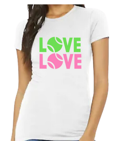 LOVE LOVE White Tennis Tee - Green/Pink