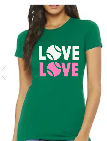 LOVE LOVE Green Tennis Tee - White/Pink