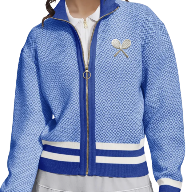 Prepster Zip Up Tennis Cardigan - Blue