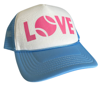 LOVE Tennis Baby Blue/White Trucker Hat - Pink Love