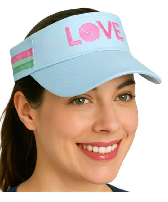 Striped Cotton Canvas LOVE Visor - White with Pink LOVE