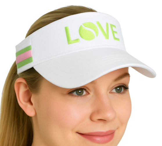 Striped Cotton Canvas LOVE Visor - White with Green LOVE