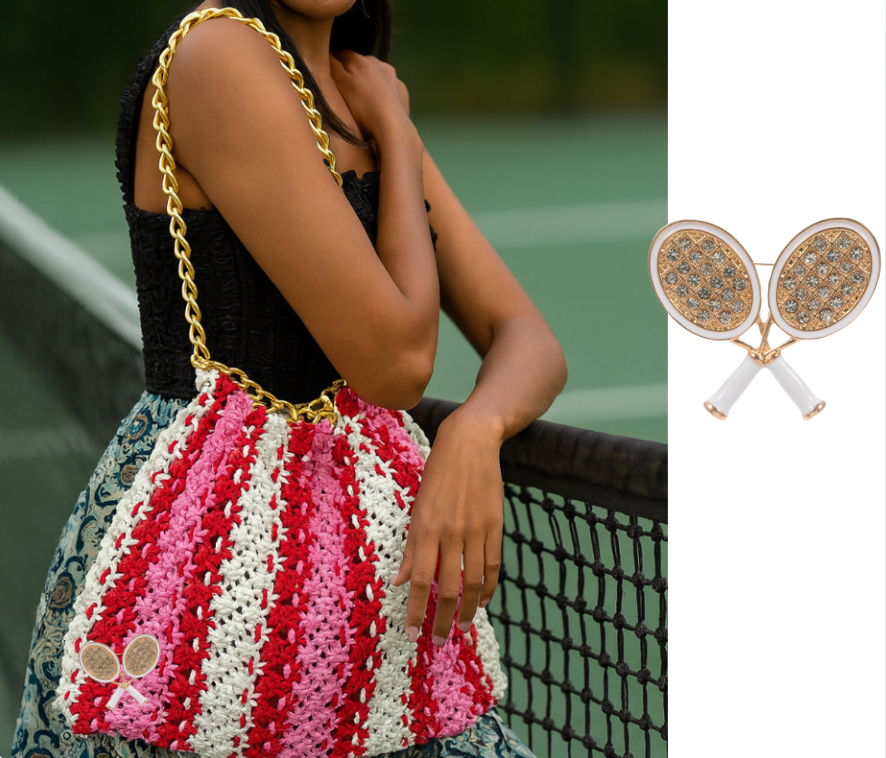 Court-Side Spectator Macrame Shoulder Hobo - Off White/Pink
