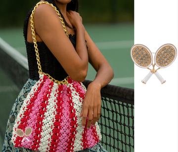 Court-Side Spectator Macrame Shoulder Hobo - Off White/Pink