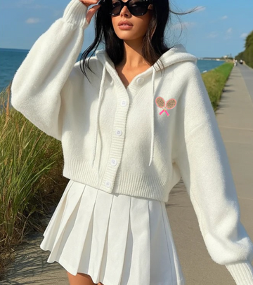 Button Up Knit Hoody - White