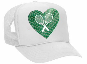 Whimsy Heart Trucker Hat - White/Green Tennis