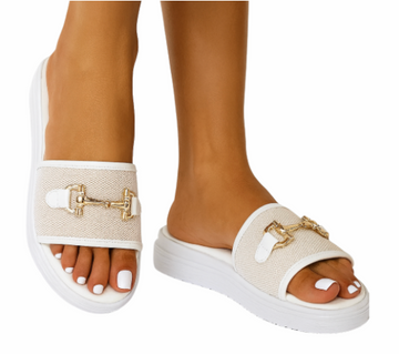 Horsebit After Play Slides - White/Neutral