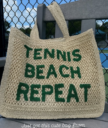 Crocheted Straw Tote Bag - 
