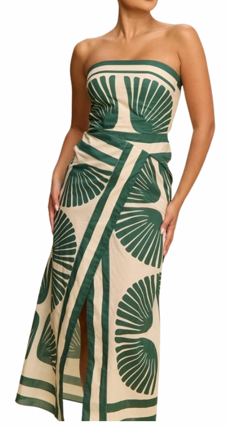 Wrap Dress - Green/Ivory