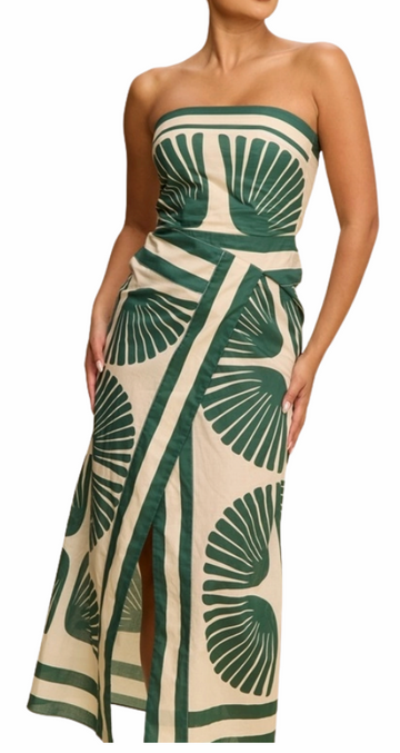 Wrap Dress - Green/Ivory