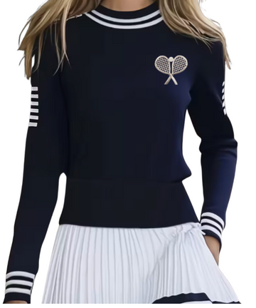Fitted Tennis Sweater - Navy