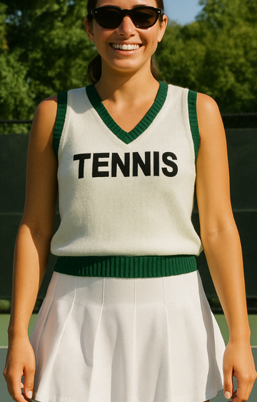 Tennis Sweater Vest - White/Navy/Green