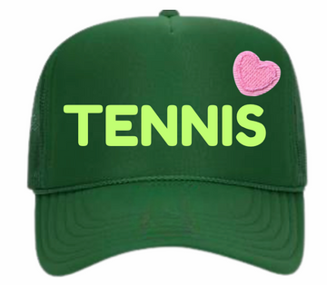 Tennis Trucker Hat Green/Lime (Pink Embroidered Heart)