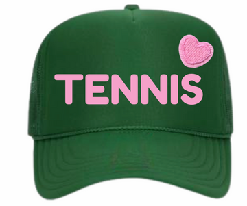 Tennis Trucker Hat Green/Pink (Pink Embroidered Heart)