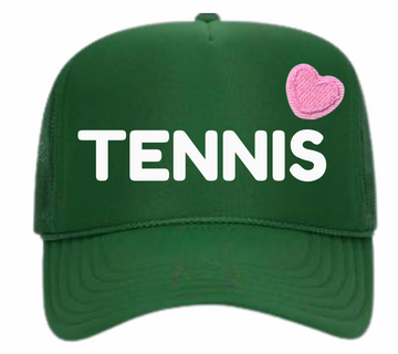 Tennis Trucker Hat Green/White (Pink Embroidered Heart)