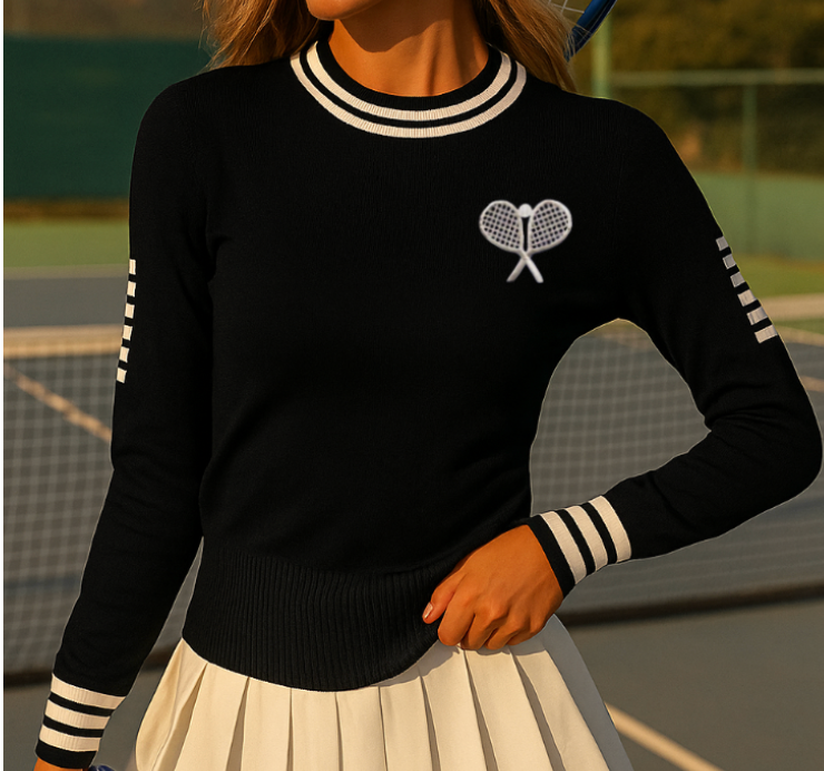 Fitted Tennis Sweater - Black