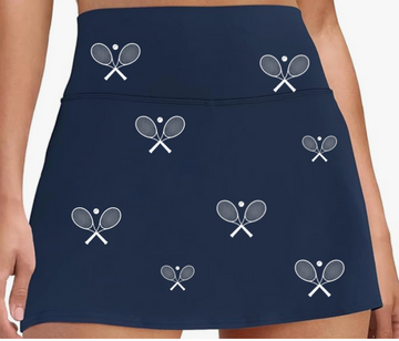 All Over Racquets Tennis Skirt - Navy/White