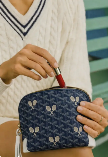Whimsy Tennis Print Pouch - Navy/white PRE-ORDER