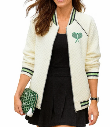 Quilted Bomber Jacket – Ivory & Green