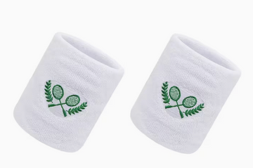 Tennis Wristband Set | Cotton Terry Sweatbands - All White & Green Crest