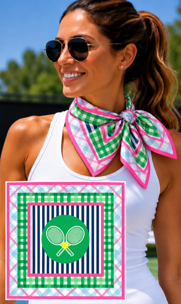 Tennis Print Bandana - Green/Pink Trim