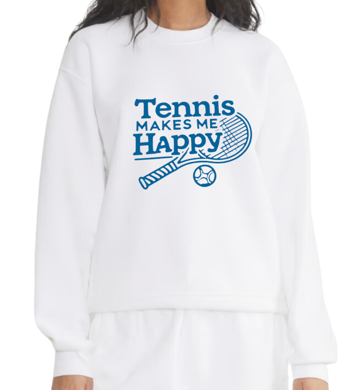 Tennis Makes Me Happy Crewneck Sweatshirt - Retro Blue