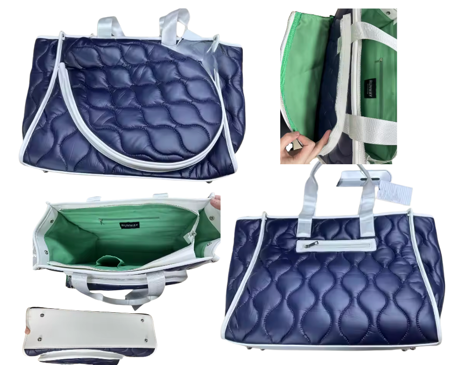 Tennis Quilted Lightweight Tote - Navy/Green