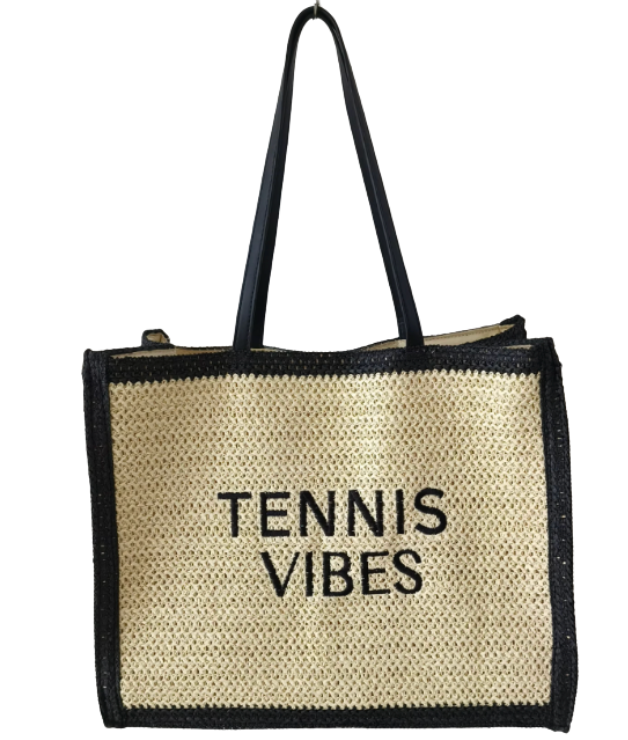 Straw Tote Bag - "Black Tennis Vibes" ***(PRE-ORDER)