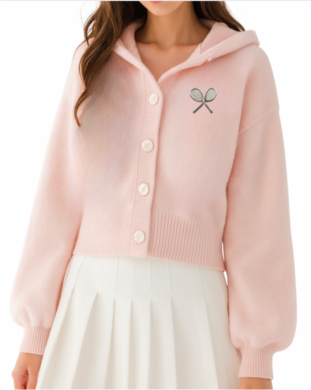 Button Up Knit Hoody - Lite Pink