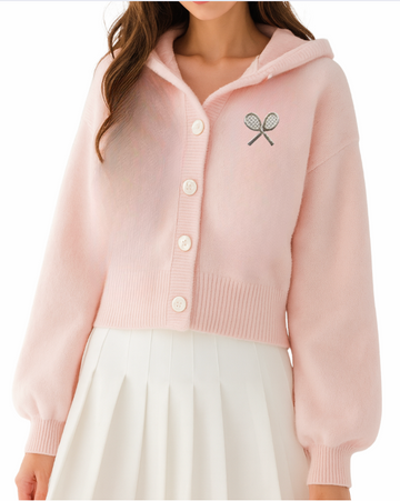 Button Up Knit Hoody - Lite Pink