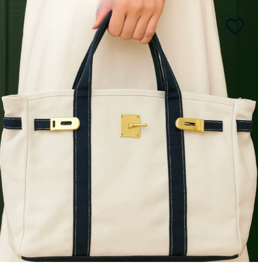 Canvas  "Boatkin" Tote Bag - Navy Trim