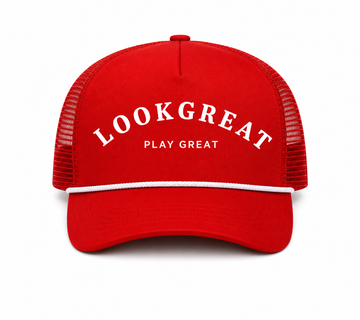 Athletic Red Foam Front Rope Trucker Hat | Adjustable Mesh Snapback | Runway Athletics