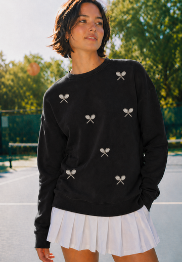 The Courtside Crew Sweatshirt - Black/Silver