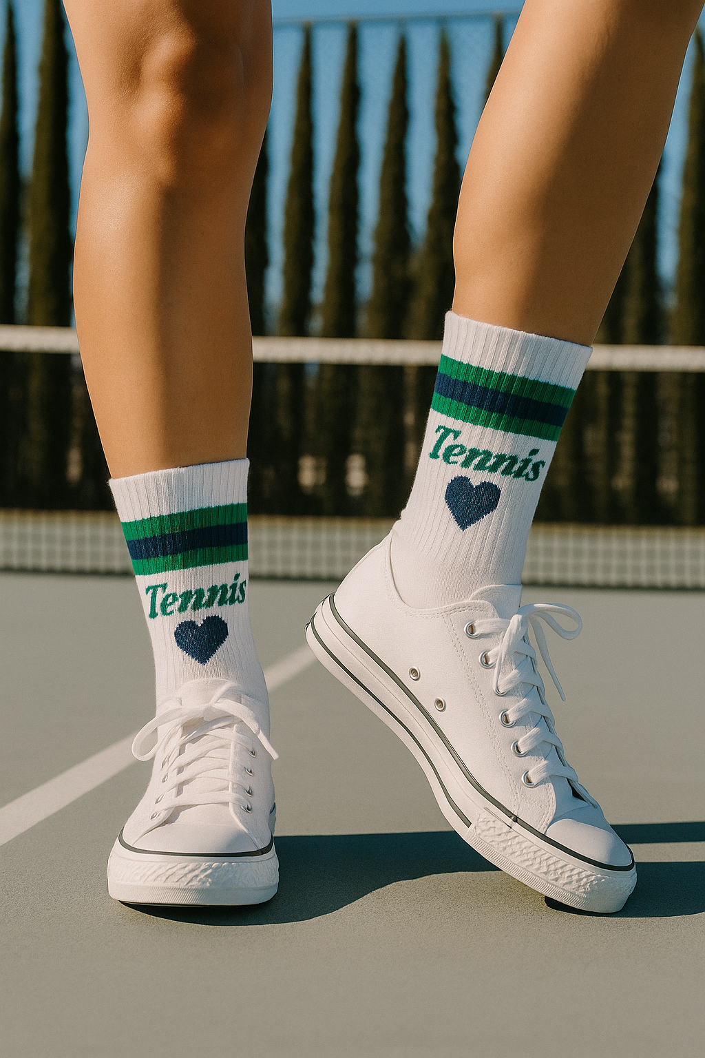 Tennis Heart Socks - Green/Navy