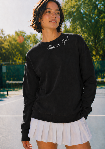 Tennis Girl Crew Sweatshirt - Black/White