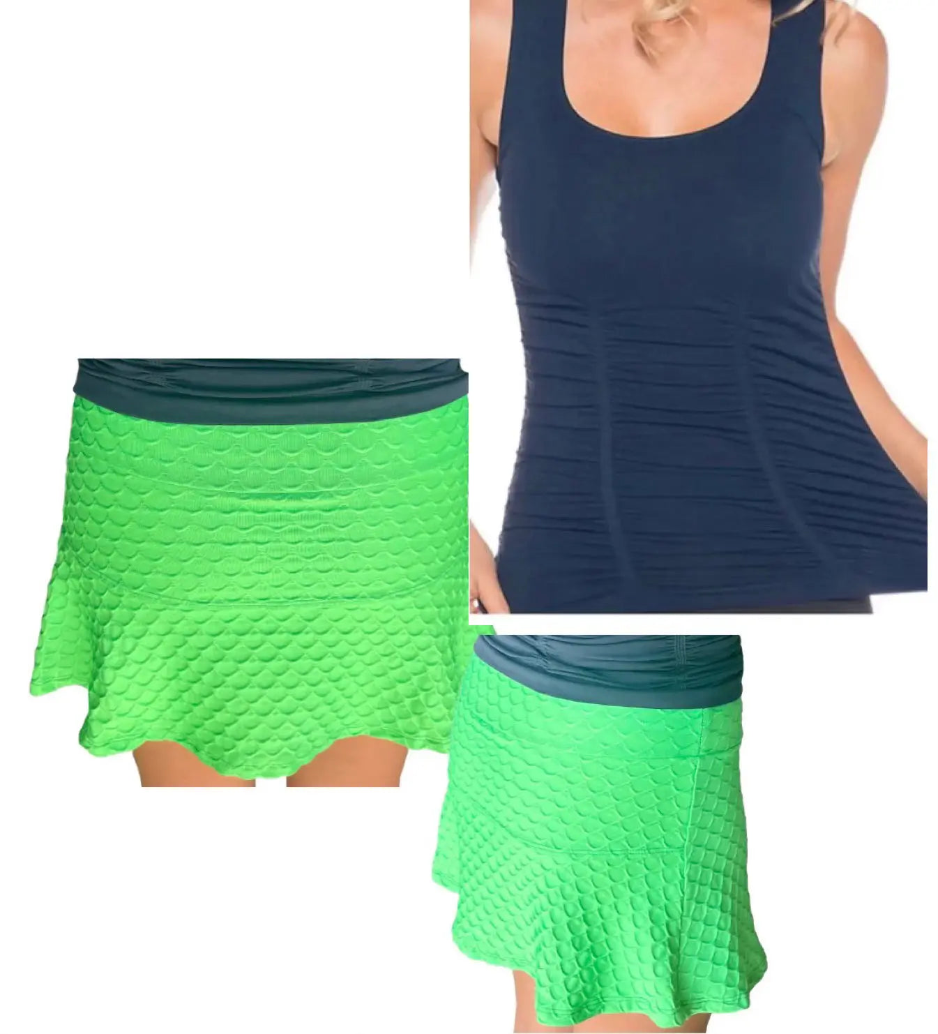 Neon Green Workout Skirt from Runway Athletics. The A-line skirt design provides a flattering, high-quality fit for all body types.