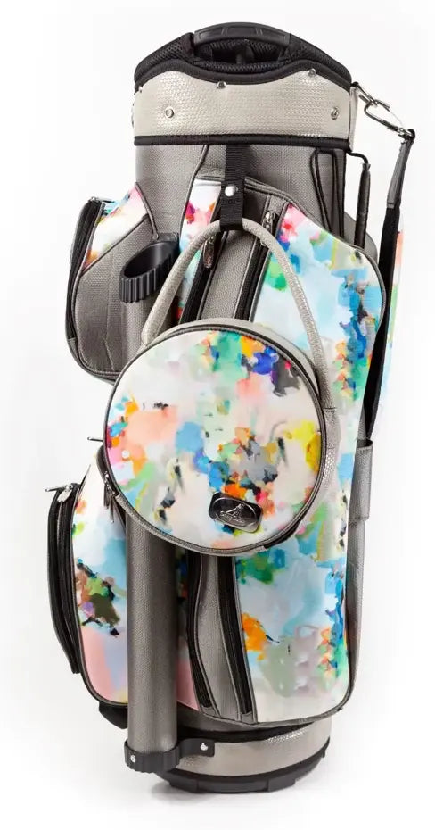 Shop this ladies golf bag from Runway Athletics. Two-way zipper top bag with several pockets on both the inside & the outside.