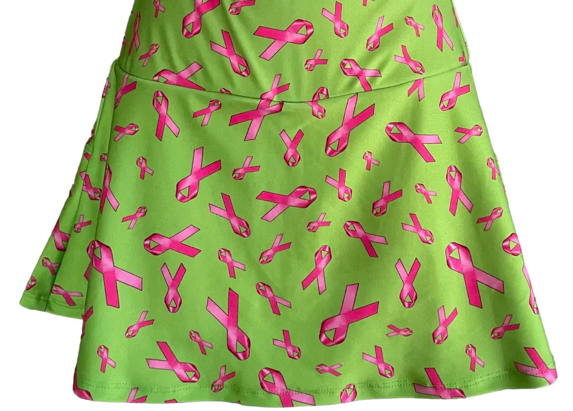 Buy Breast Cancer Awareness Green Tennis Skirt. This skirt is made of Nylon Spandex and has a moisture wicking under-short.