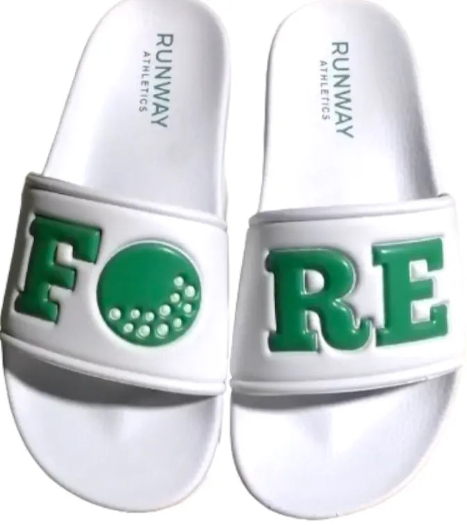 FORE Golf slides- Runway Athletics. You do not want to miss out on our custom-made slides! You will want to slide these on your feet