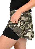 Shop Woman Khaki camo skort- Runway Athletics. Stay focused on your game while wearing this comfortable, moisture-wicking skirt